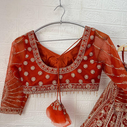 Astonishing Rust orange purple red Ready to wear Crop Top Lehenga