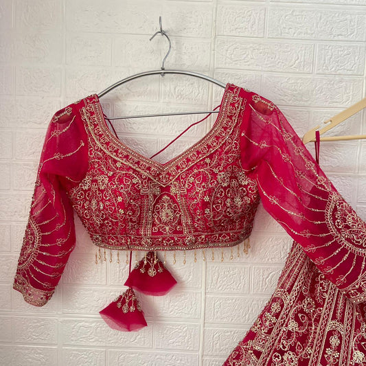 Attractive Hot pink purple rust orange Ready to wear Crop Top Lehenga