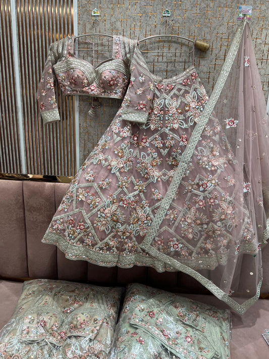 Engaging pink Ready to wear Crop Top Lehenga