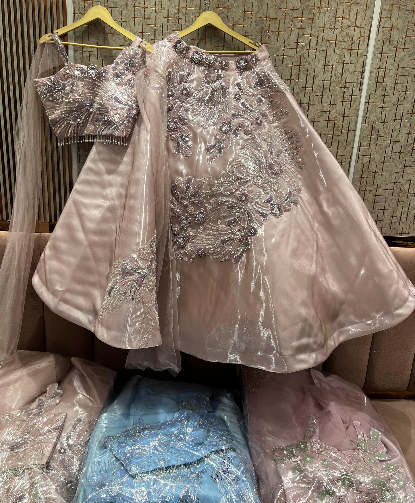 Lavishing light peach Ready to wear Crop Top Lehenga