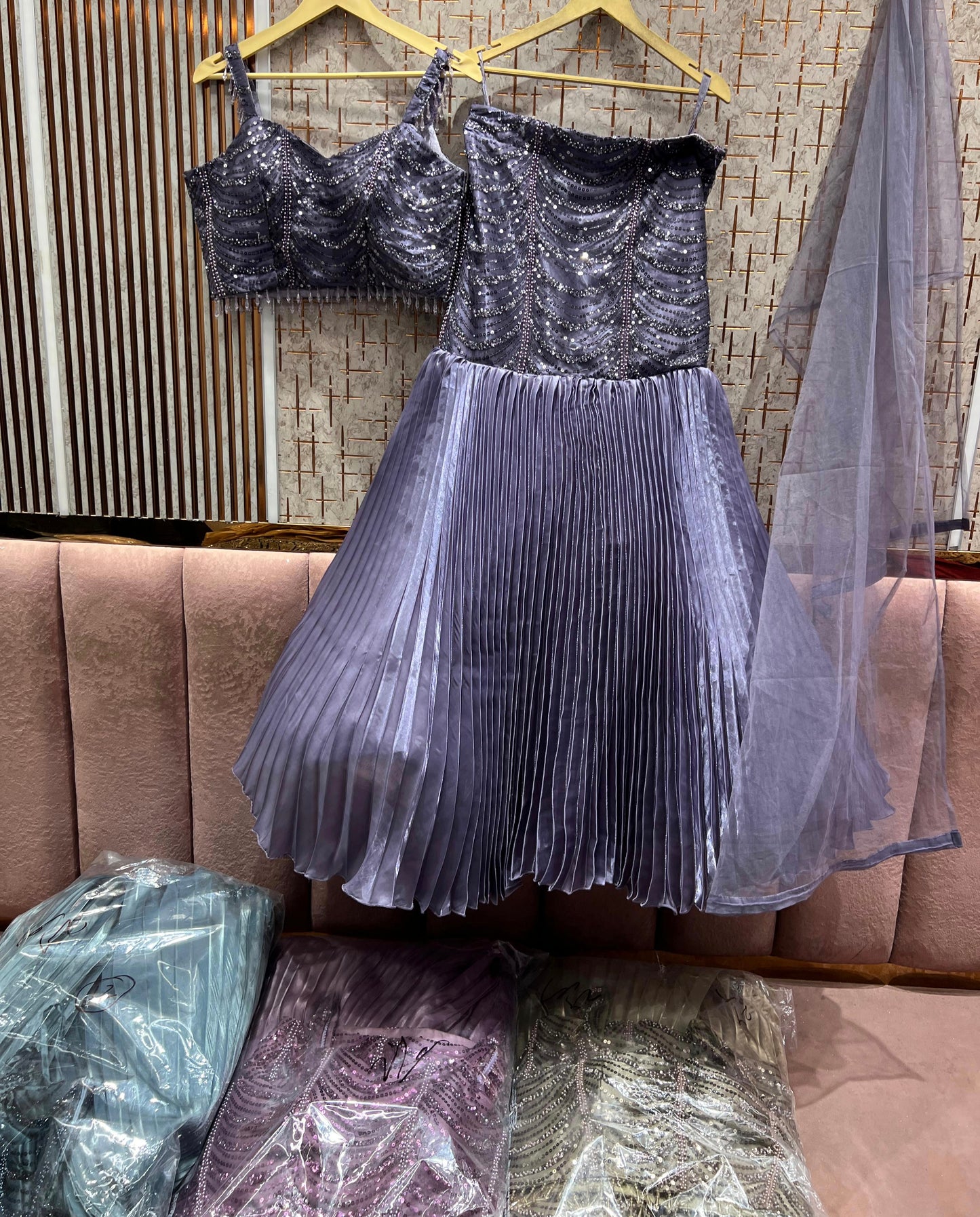 Lovely purple fish cut Ready to wear Crop Top Lehenga