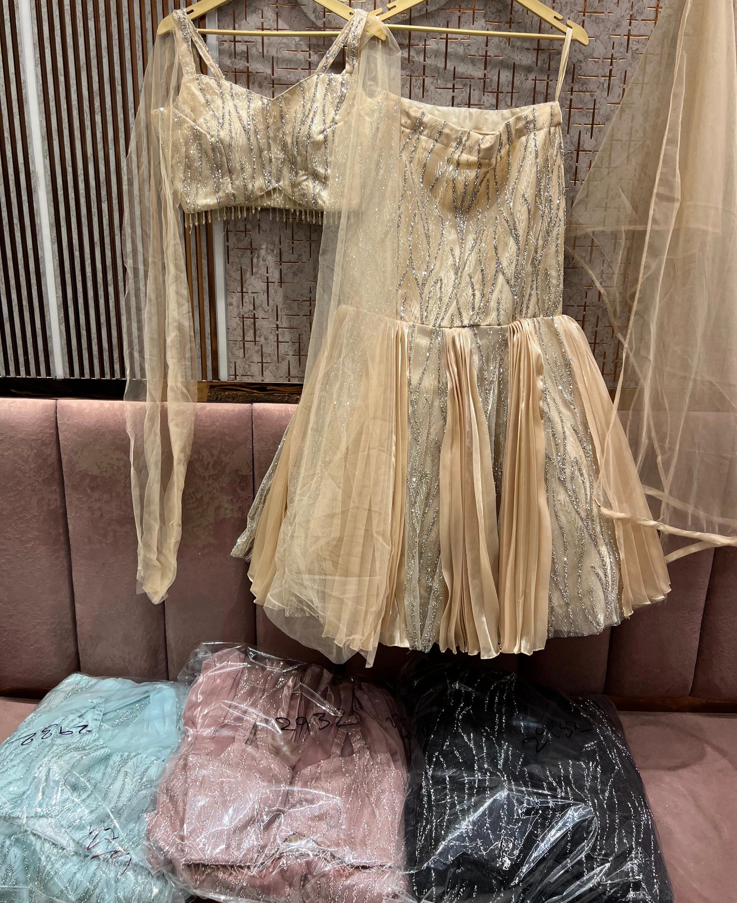 Pretty golden Ready to wear Crop Top Lehenga