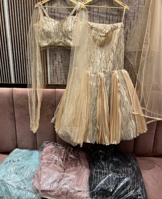 Pretty golden Ready to wear Crop Top Lehenga