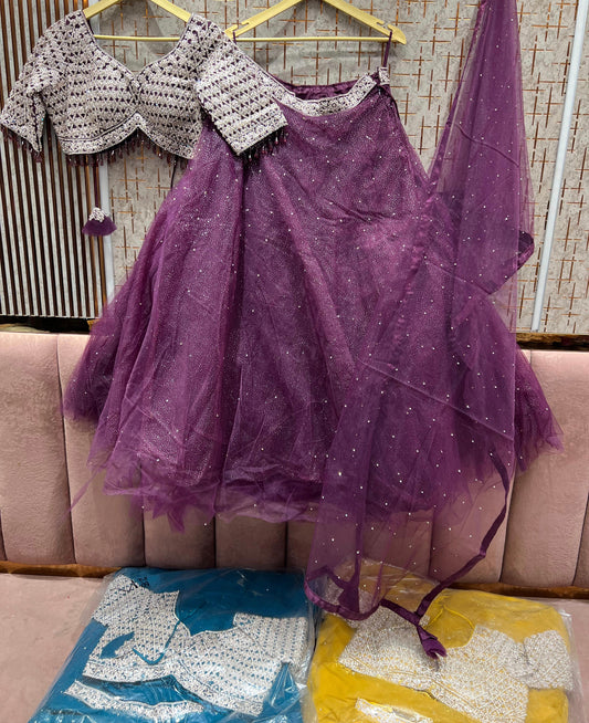 Good looking Dark maroon Ready to wear Crop Top Lehenga