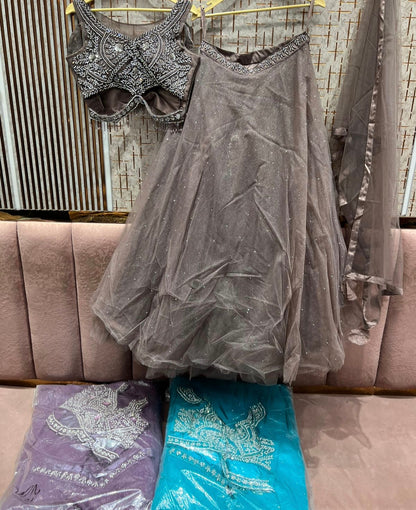 Glamorous Dark Brown coffee Ready to wear Crop Top Lehenga