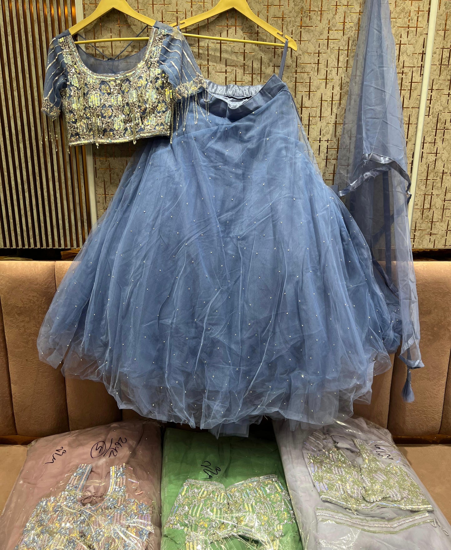 Astonishing sky blue Ready to wear Crop Top Lehenga