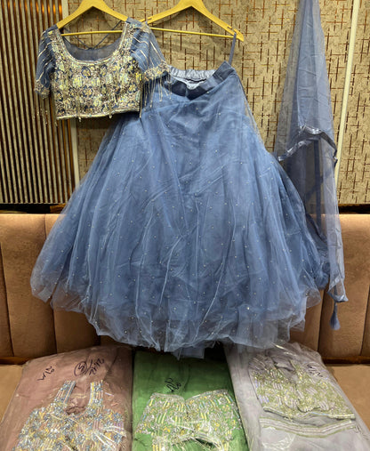 Astonishing sky blue Ready to wear Crop Top Lehenga