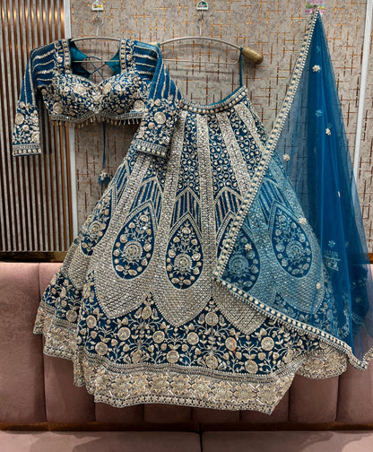 Eye Catching Sky blue Crop Top Lehenga