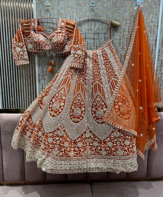 Delightful Orange Crop Top Lehenga