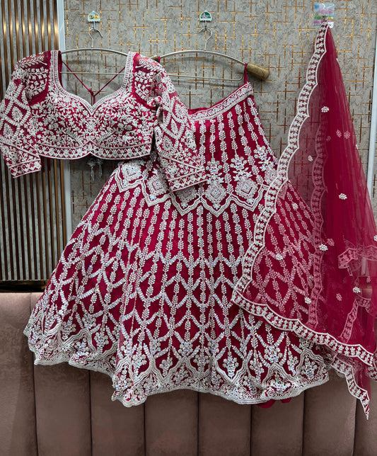Engaging Hot pink Crop Top Lehenga