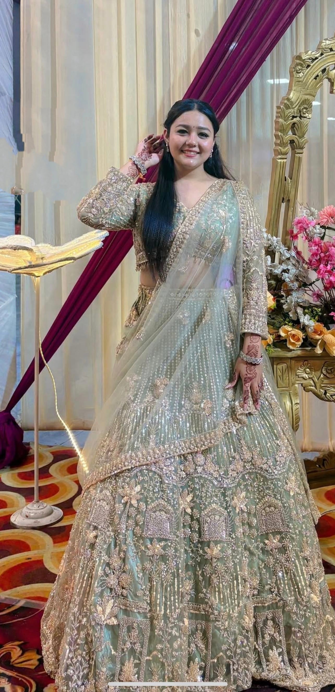 Beautiful pista green Crop Top Lehenga ( Happy Customer )