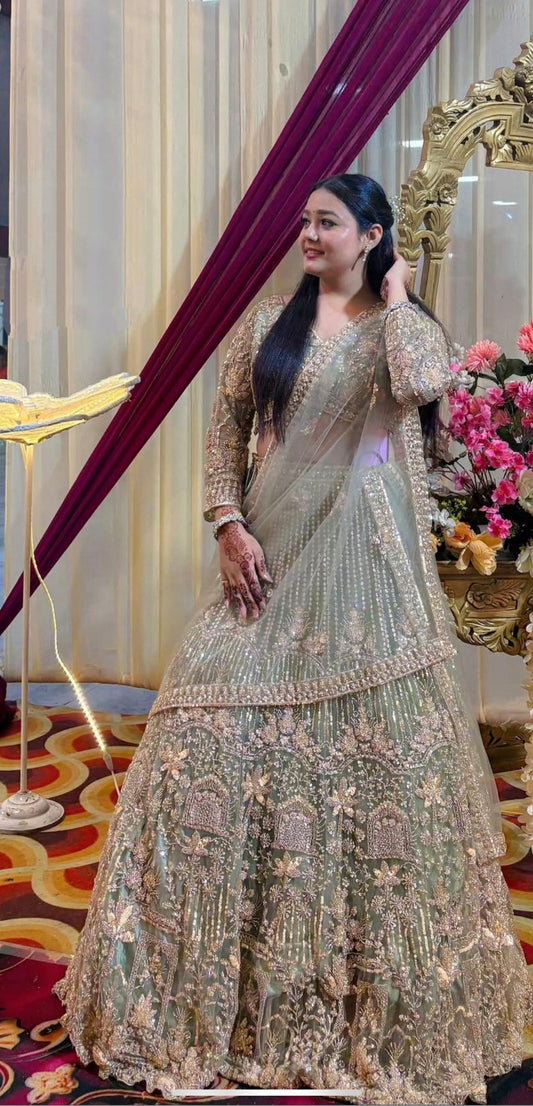 Beautiful pista green Crop Top Lehenga ( Happy Customer )