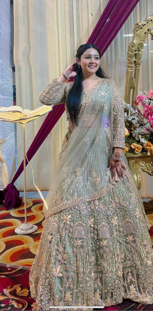 Beautiful pista green Crop Top Lehenga ( Happy Customer )