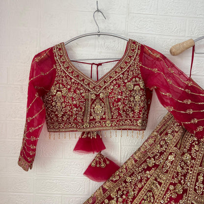 Astonishing Rust orange purple red Ready to wear Crop Top Lehenga