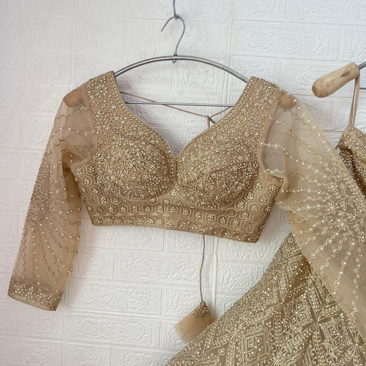 Stunning Beige golden Ready to wear Crop Top Lehenga