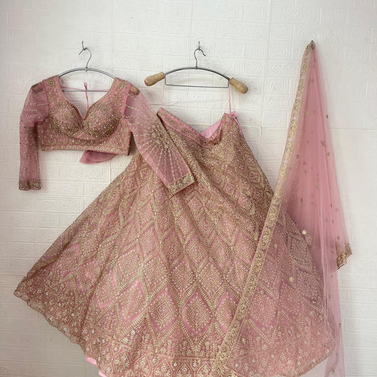 Glamorous Baby pink Ready to wear Crop Top Lehenga