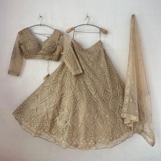 Stunning Beige golden Ready to wear Crop Top Lehenga