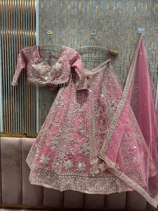Fabulous Baby pink Ready to wear crop top Lehenga
