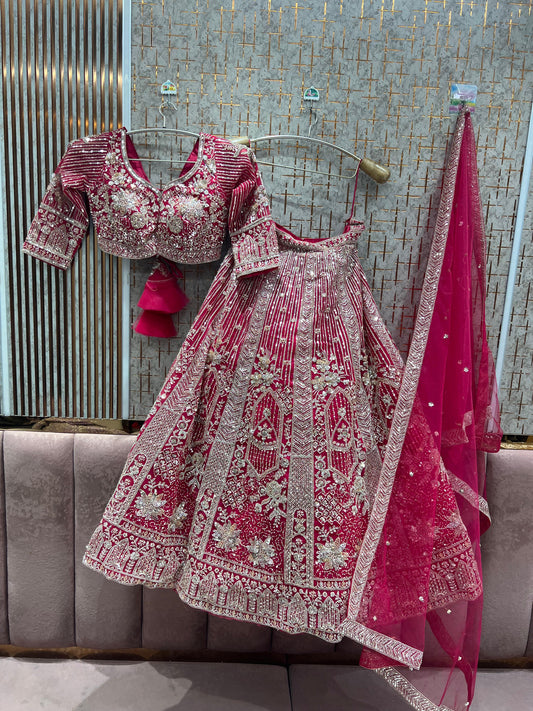Glamorous Hot pink Ready to wear crop top Lehenga