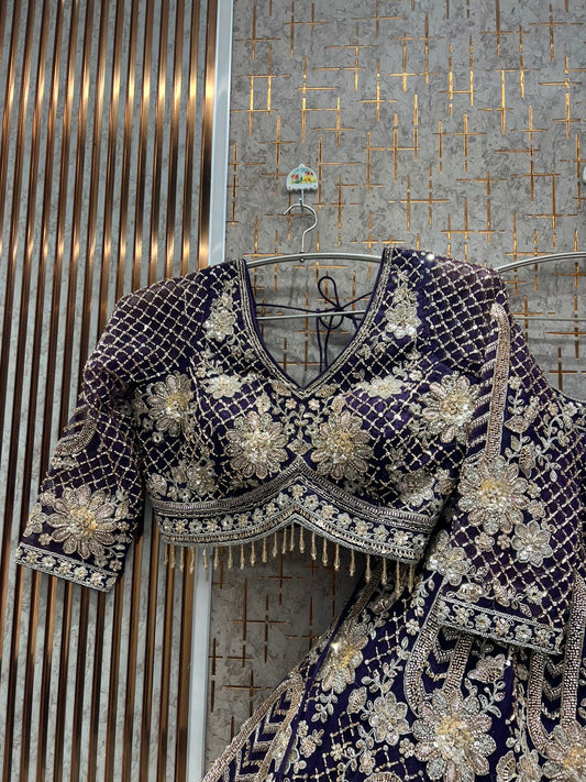 Stunning Dark purple Ready to Wear crop top Lehenga