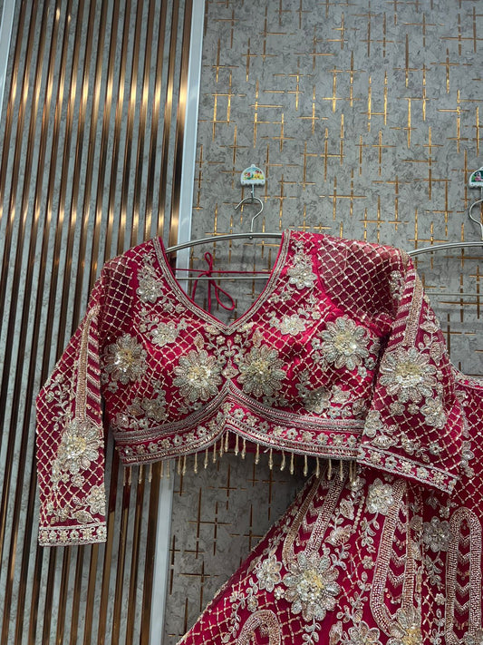 Designer Hot pink Ready to Wear crop top Lehenga