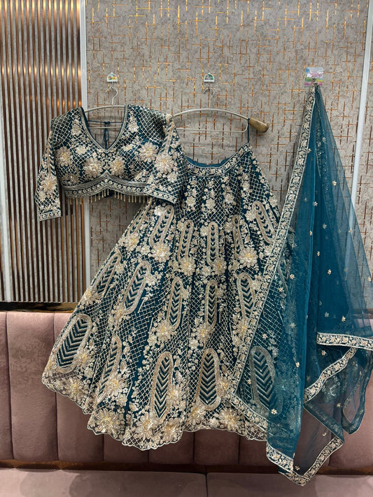 Good looking Sky blue Ready to Wear crop top Lehenga