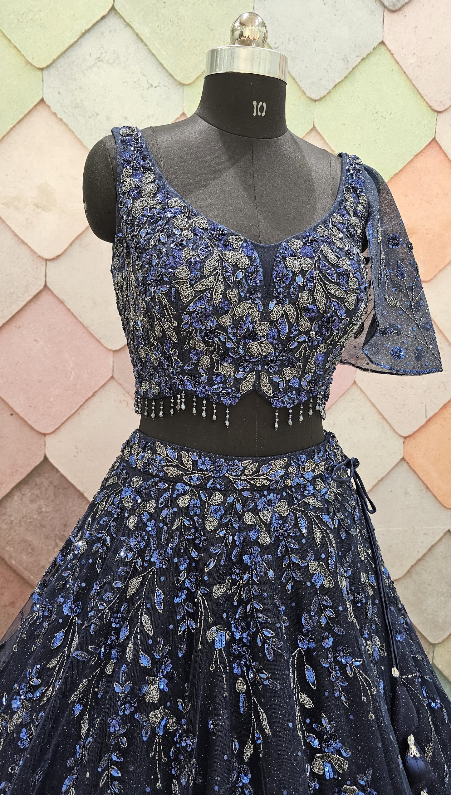 EXQUISITE HANDWORK stunning lehnga choli crafted on net Dark blue Ready to Wear crop top Lehenga