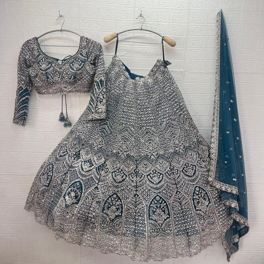 Good looking teal blue Ready to wear Crop Top Lehenga