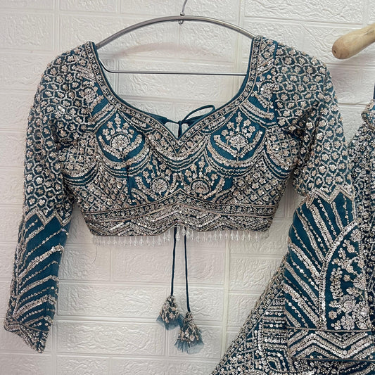 Good looking teal blue Ready to wear Crop Top Lehenga