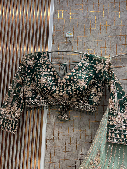 Khoobsurat green Double Shade Crop top Lehenga