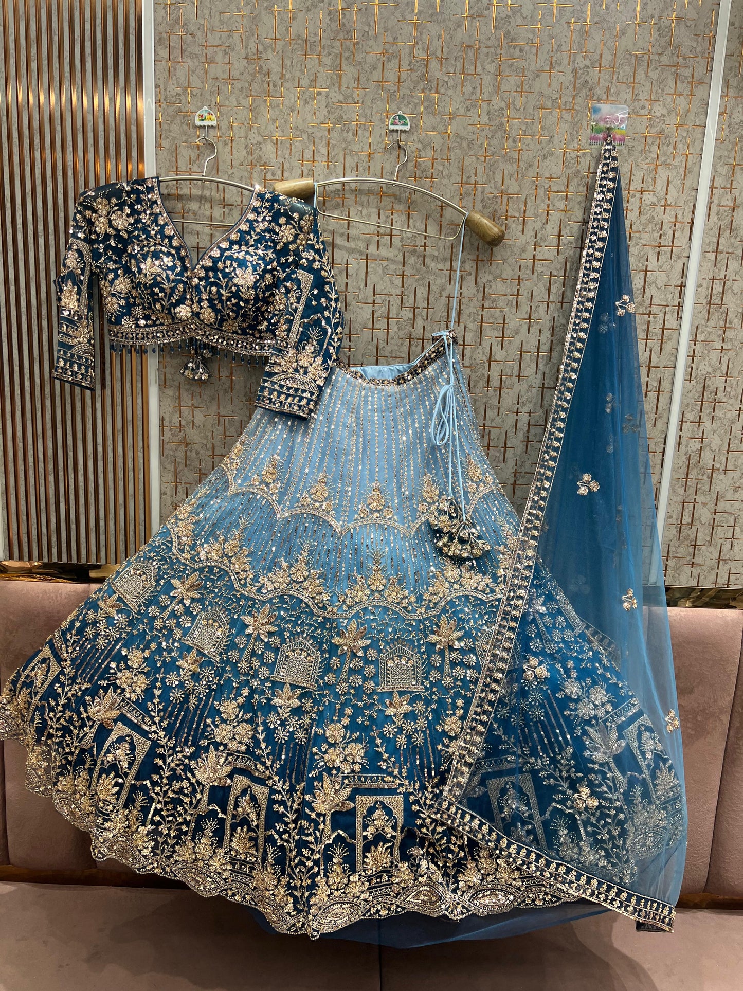 Khoobsurat green Double Shade Crop top Lehenga