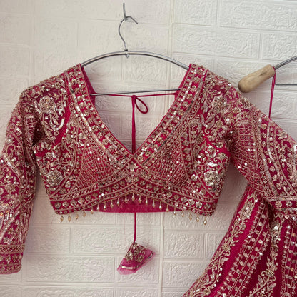 Eye catching Hot pink Ready to wear Crop Top Lehenga