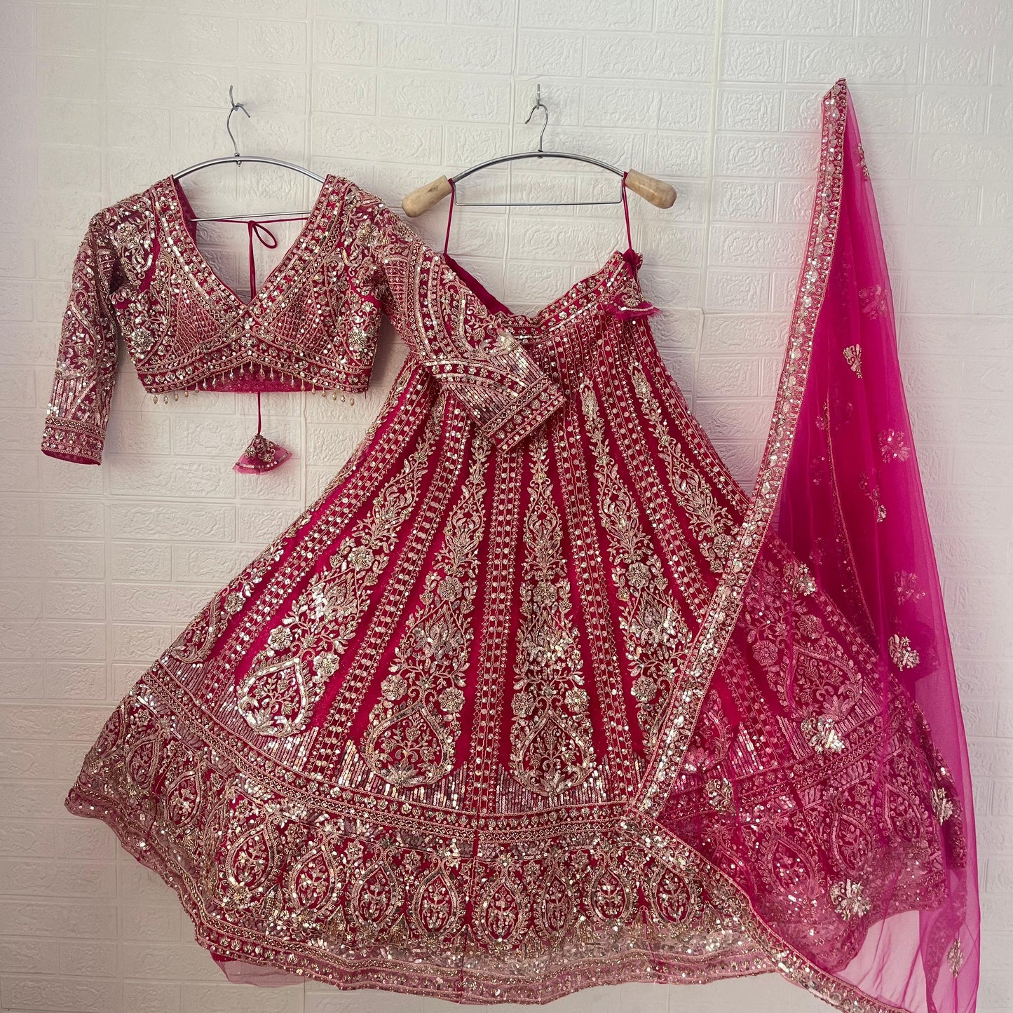Eye catching Hot pink Ready to wear Crop Top Lehenga