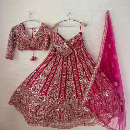 Eye catching Hot pink Ready to wear Crop Top Lehenga