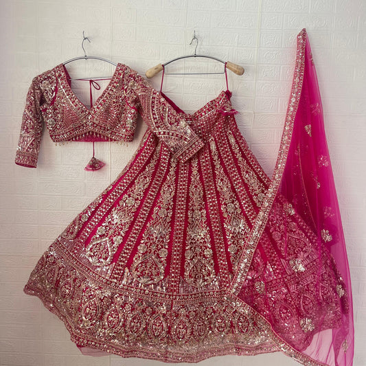 Eye catching Hot pink Ready to wear Crop Top Lehenga