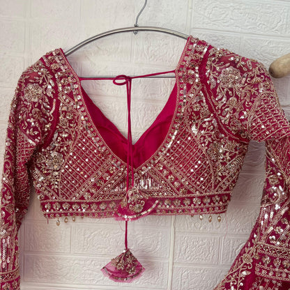 Eye catching Hot pink Ready to wear Crop Top Lehenga