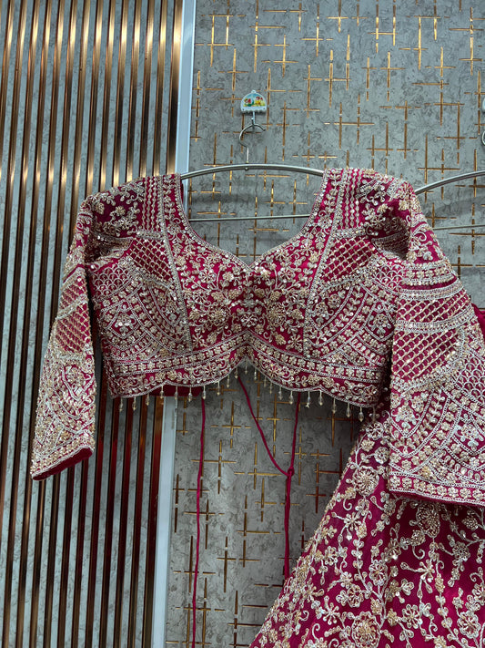 Engaging Hot pink yellow crop Top Ready To Wear Lehenga