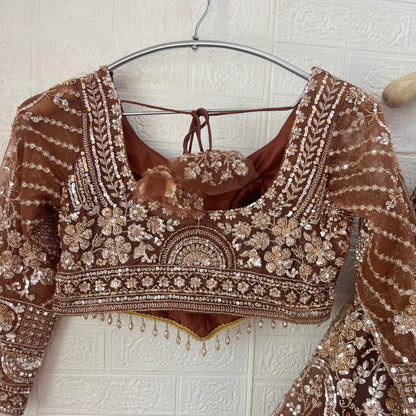 Embellished Dark maroon Ready to wear Crop Top Lehenga
