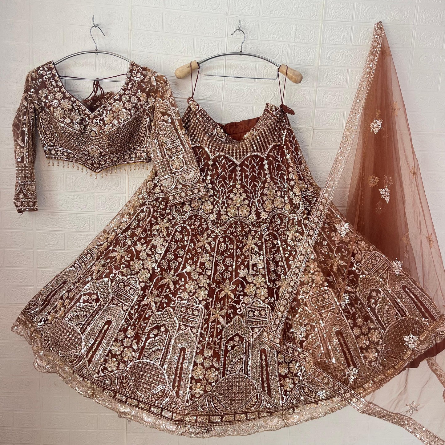 Embellished Dark maroon Ready to wear Crop Top Lehenga