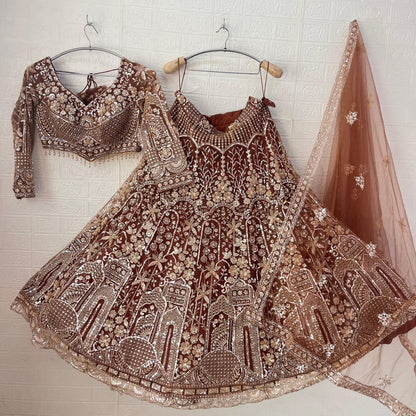 Embellished Dark maroon Ready to wear Crop Top Lehenga
