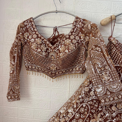 Embellished Dark maroon Ready to wear Crop Top Lehenga