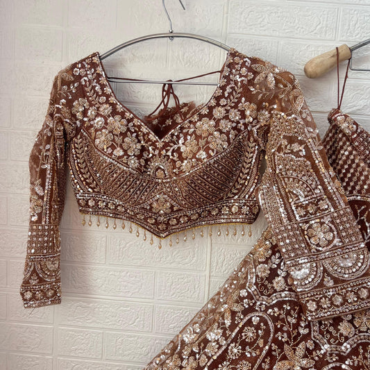 Embellished Dark maroon Ready to wear Crop Top Lehenga