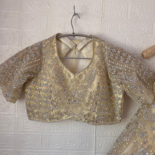 Elegant golden Ready to wear Crop top Lehenga
