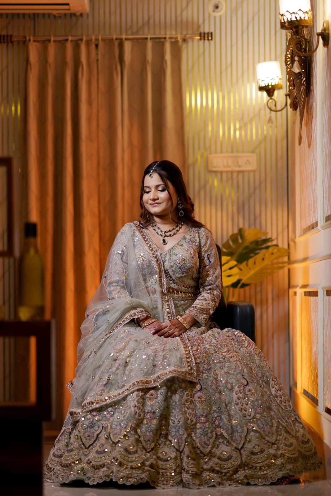 Fabulous Mehendi green peacock crop top Lehenga