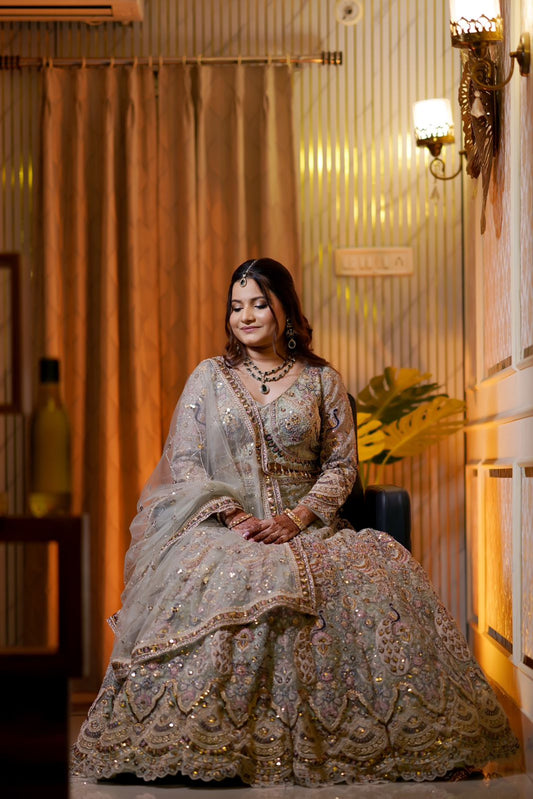 Glamorous Viral pista green peacock crop top Lehenga (Happy Customer)