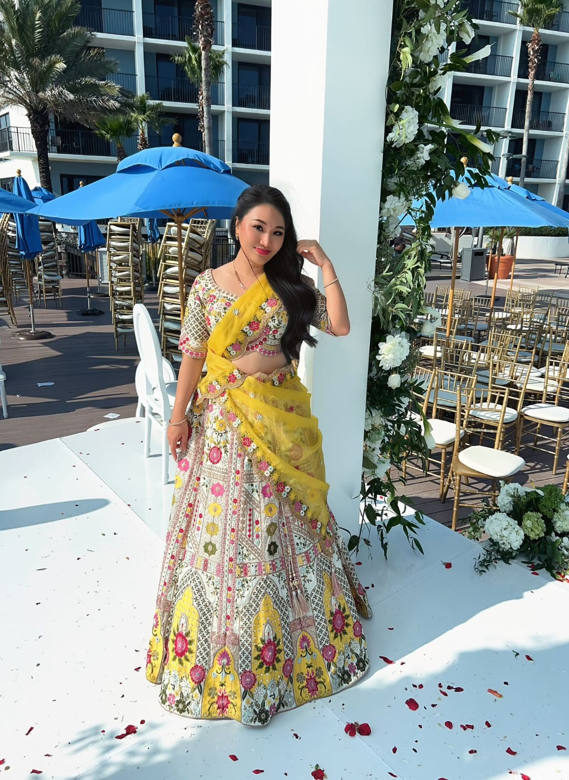 Awesome yellow Floral Crop top Lehenga (Happy Customer )