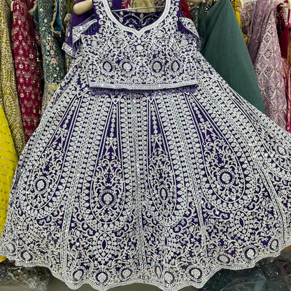 Attractive purple Silver Ready to wear Crop top Lehenga