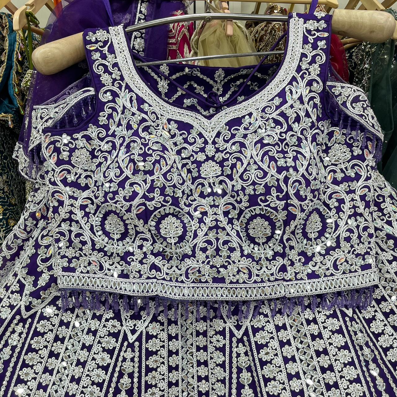 Attractive purple Silver Ready to wear Crop top Lehenga