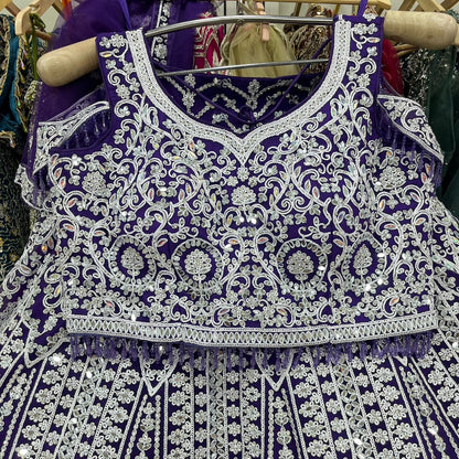 Attractive purple Silver Ready to wear Crop top Lehenga