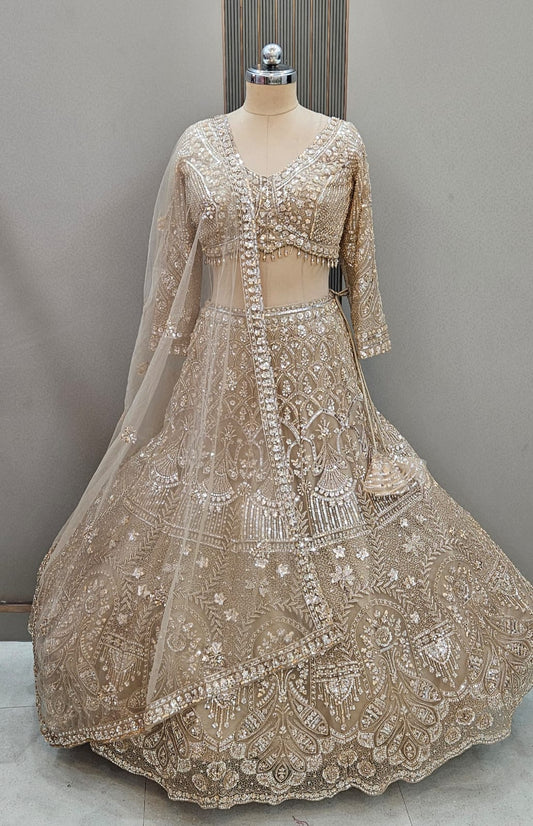 Handwork beads golden beige Ready to wear Crop top Lehenga